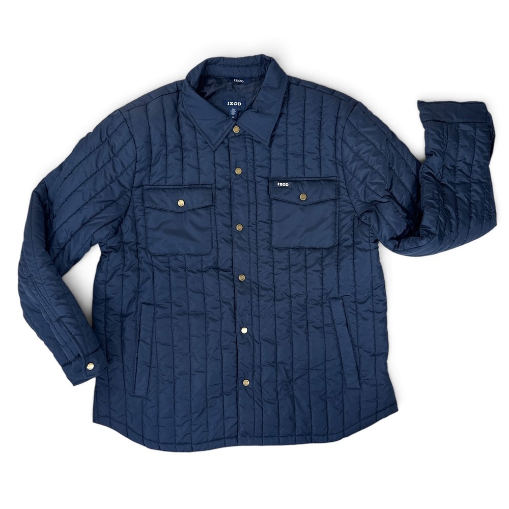 Izod Mens XXL Navy Blue Quilted Poly Shacket Snap Front Jacket IZ2483 NWT